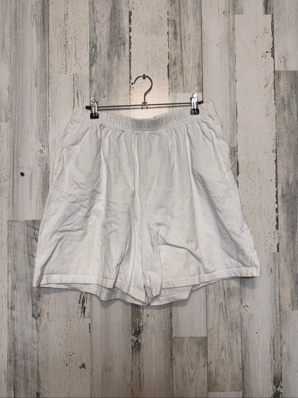 Basic Editions 100% Cotton White Elastic Waist Lounge Shorts Womens L Sleep Casu